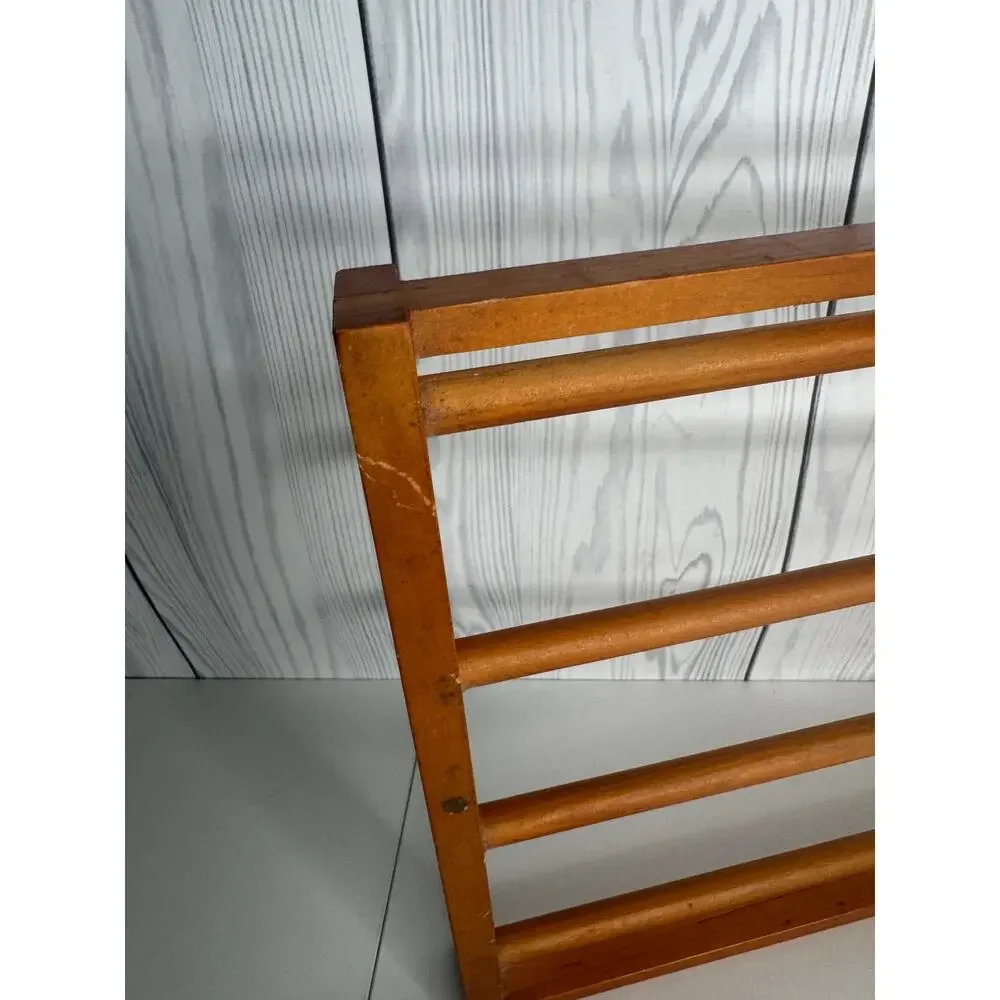 Vintage Wooden Towel Doily Potholder Rack Bathroom Kitchen Standing 12 x 12